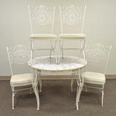 Wrought Iron Woodard Andalusian Patio Sunroom Dining Set Table Four Chairs
