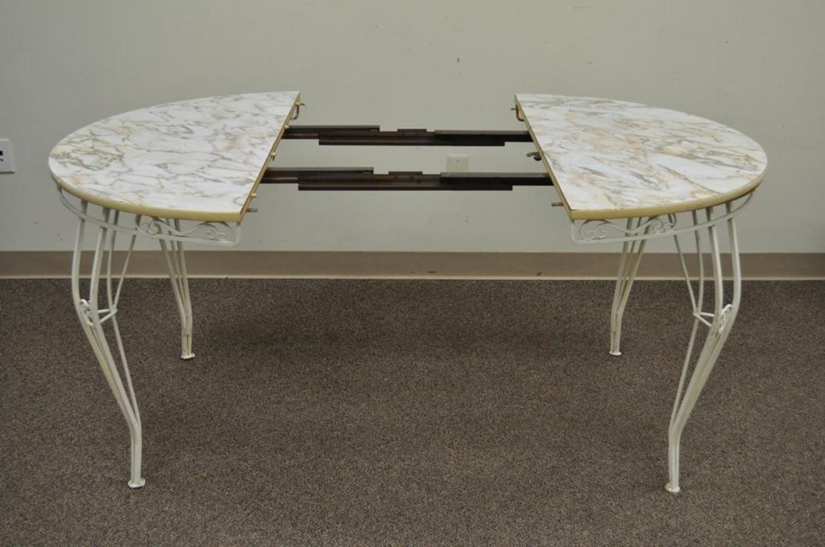 Hollywood Regency Wrought Iron Woodard Andalusian Patio Sunroom Dining Set Table Four Chairs