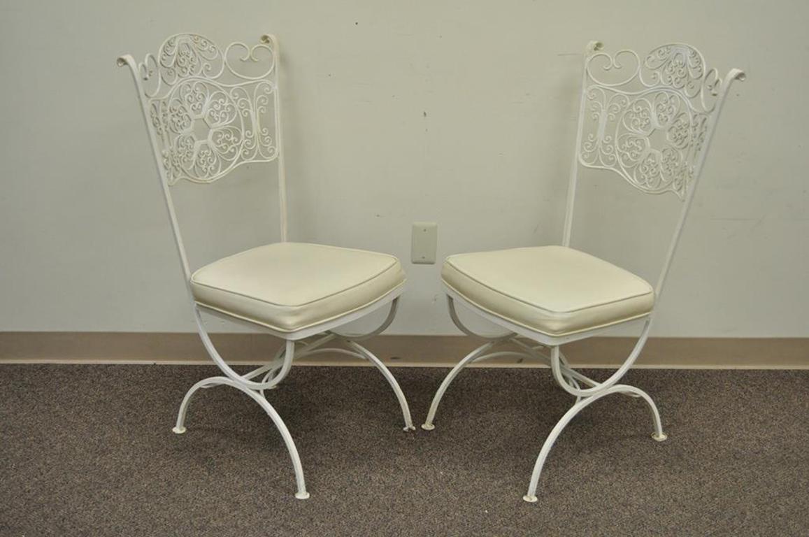 Wrought Iron Woodard Andalusian Patio Sunroom Dining Set Table Four Chairs In Good Condition In Philadelphia, PA