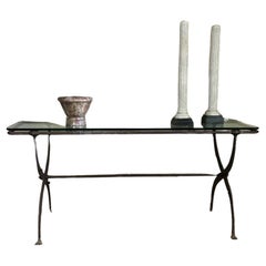 Wrought Iron Workshop Table with Glass Shelf, Napoleon III Style