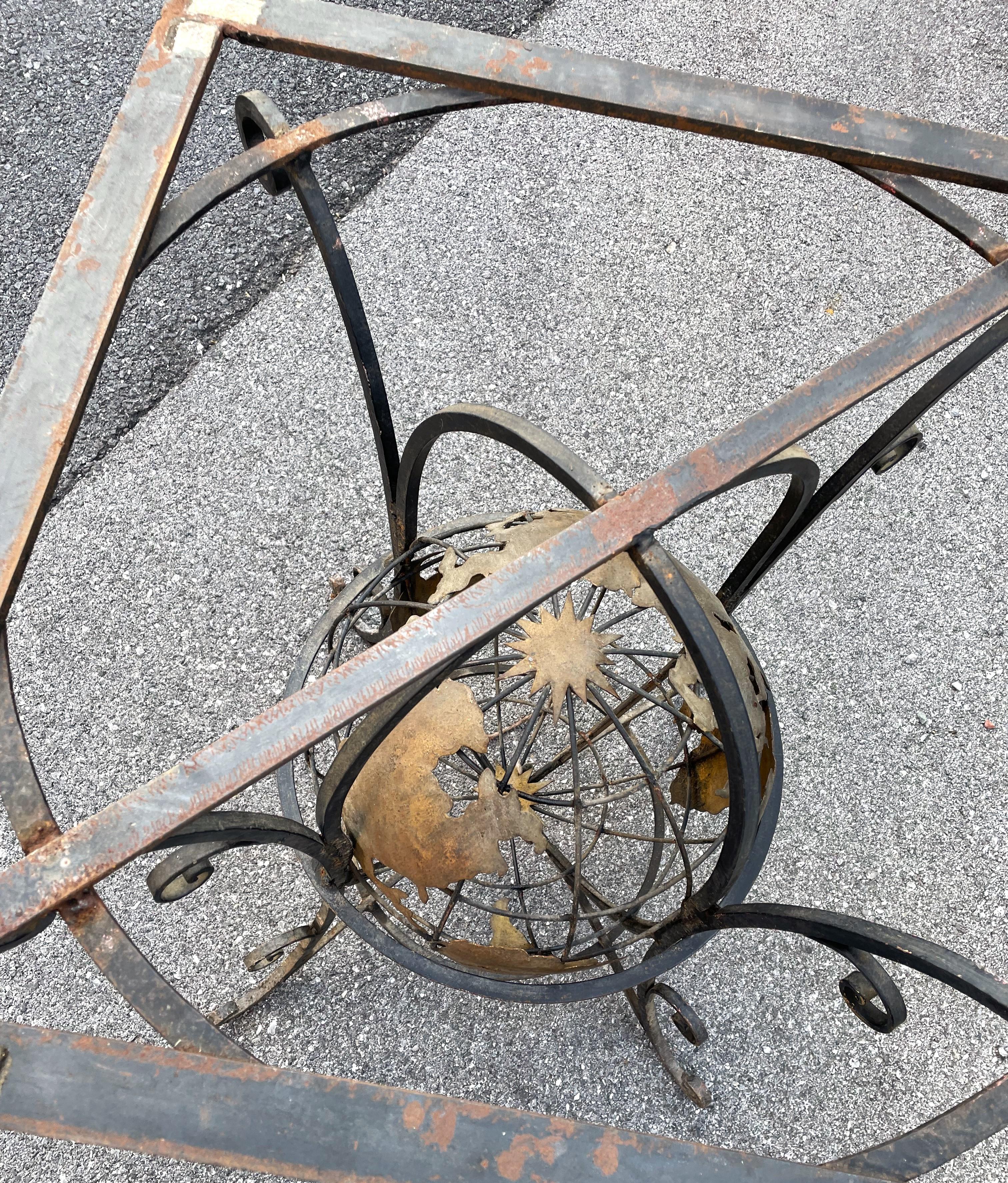 Wrought Iron World Globe Centered Table w/ Inlaid Marble Chess Board Top  For Sale 3