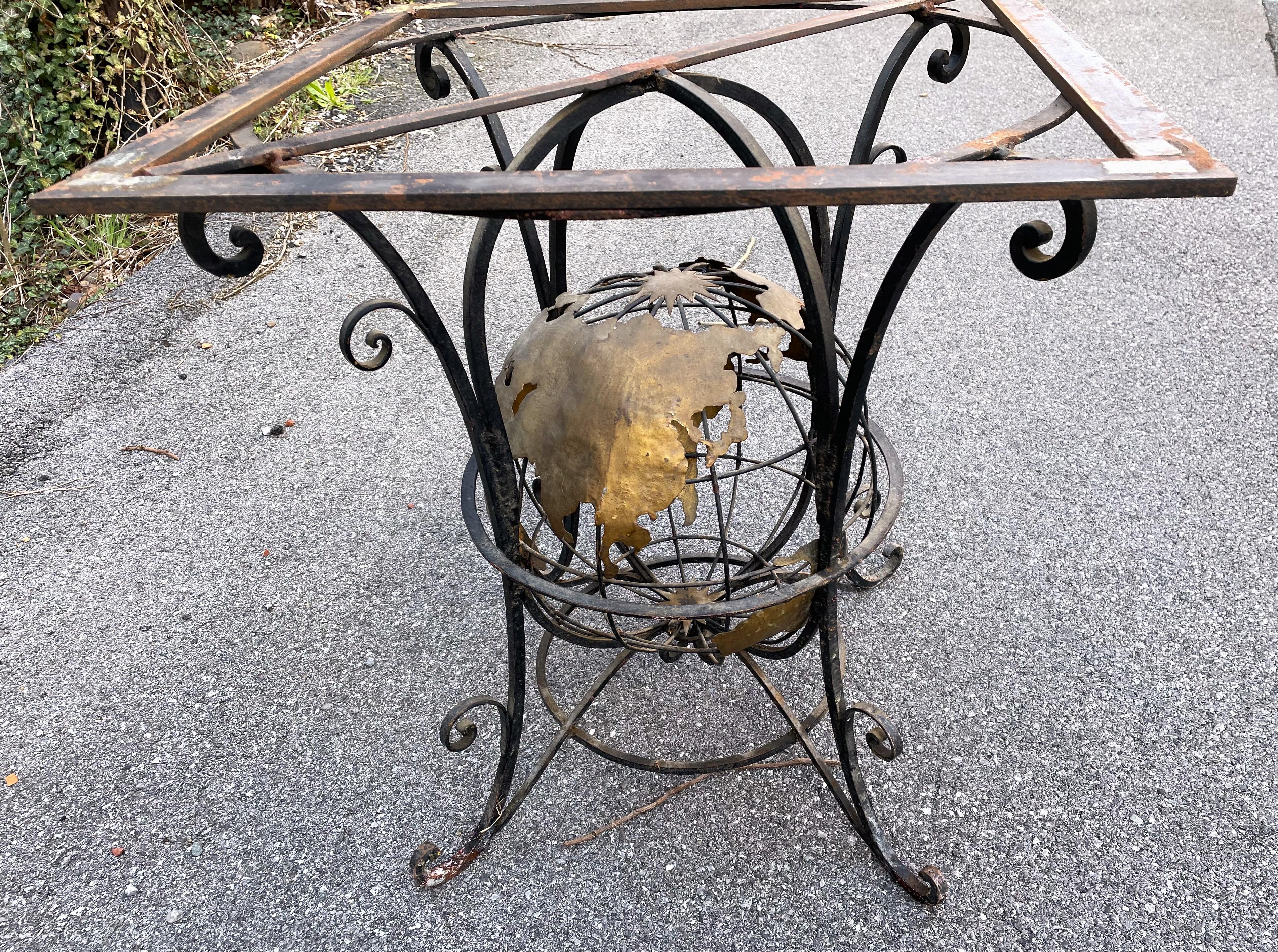 Wrought Iron World Globe Centered Table w/ Inlaid Marble Chess Board Top  For Sale 5