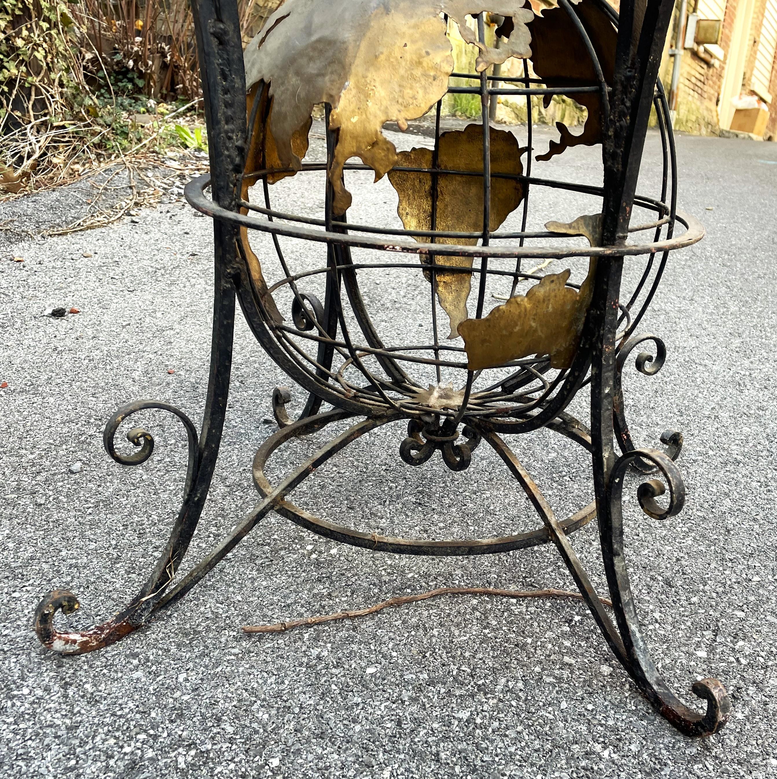 Wrought Iron World Globe Centered Table w/ Inlaid Marble Chess Board Top  For Sale 6
