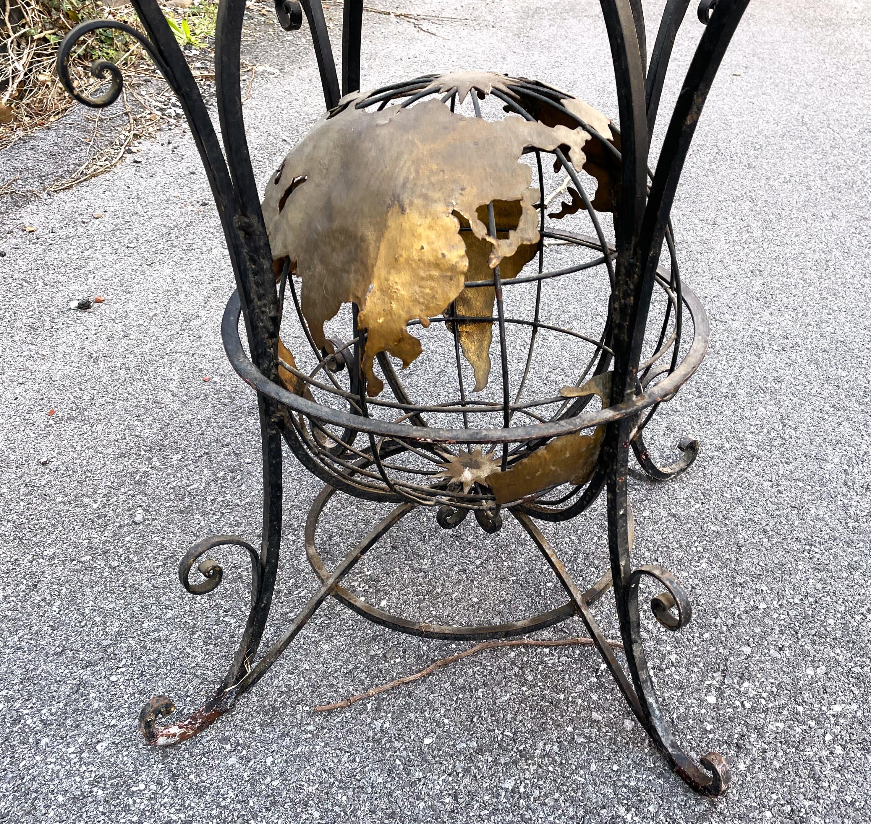 Wrought Iron World Globe Centered Table w/ Inlaid Marble Chess Board Top  For Sale 7