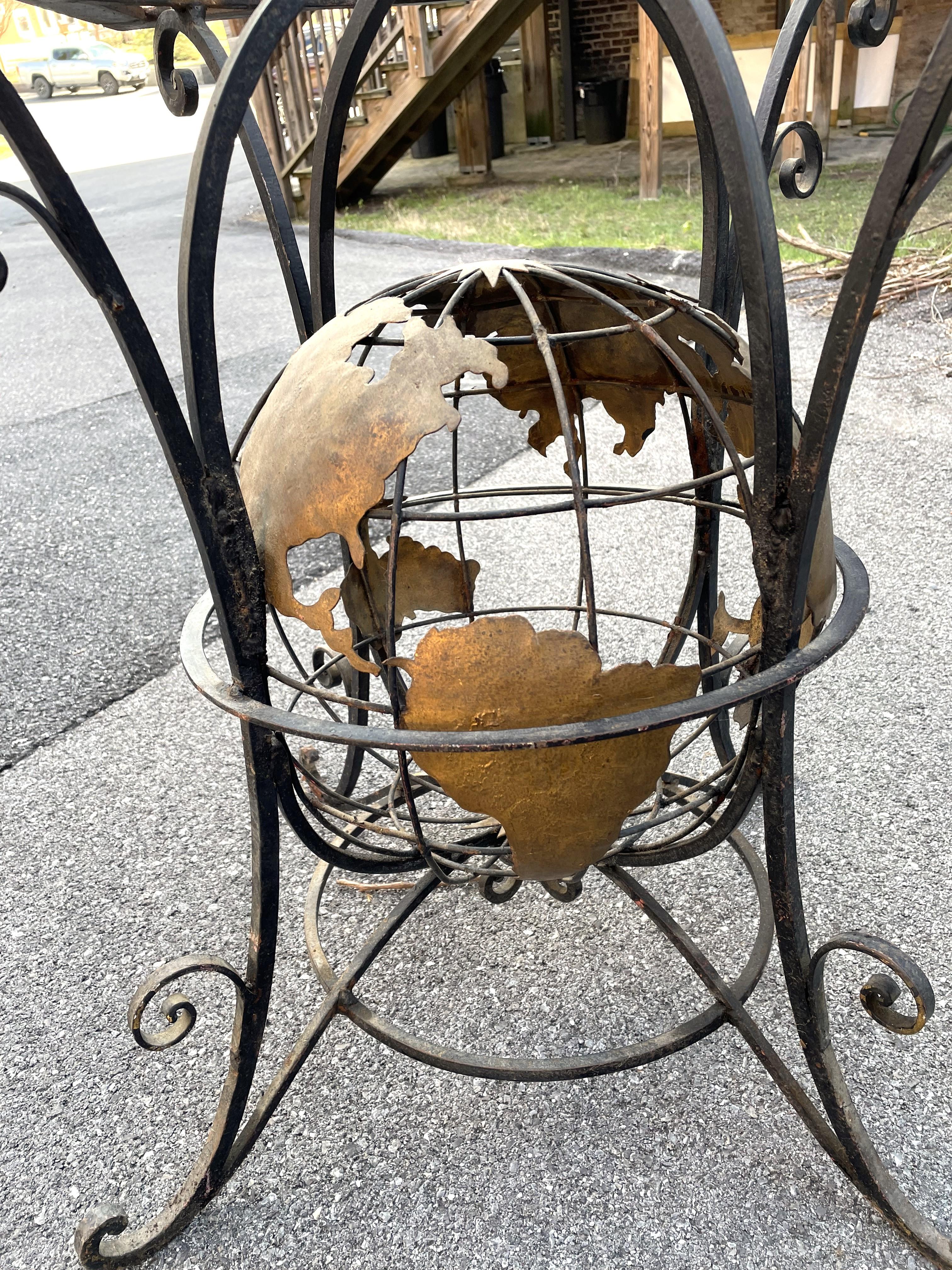 Wrought Iron World Globe Centered Table w/ Inlaid Marble Chess Board Top  For Sale 2