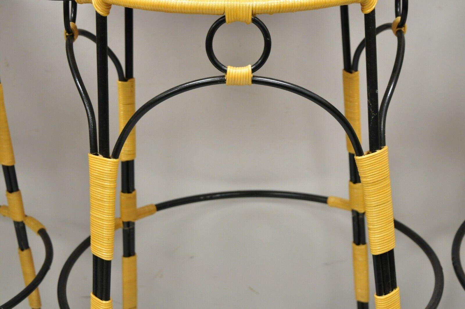 Wrought Iron Woven Vinyl Rattan Spanish Barstools with Arms, Set of 4 6