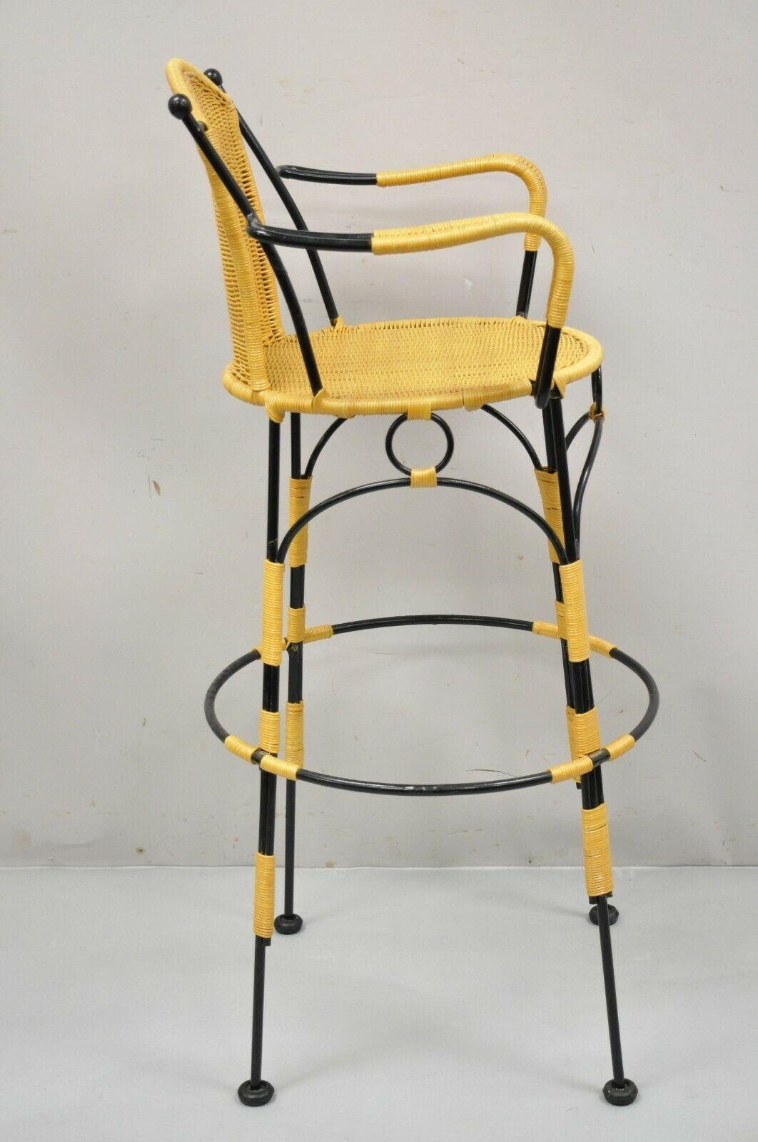 Wrought Iron Woven Vinyl Rattan Spanish Barstools with Arms, Set of 4 7
