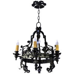 Antique Wrought Six Candle Seven-Light Chandelier