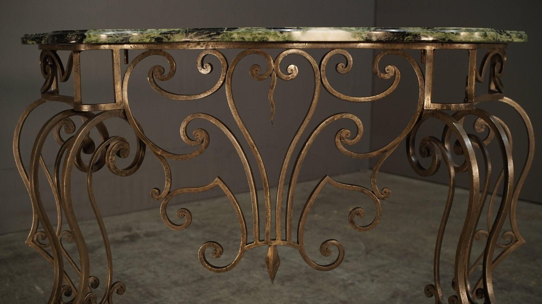 Wrought Steel Variegated Marble Top Console Table, Manner of Gilbert Poillerat For Sale 5