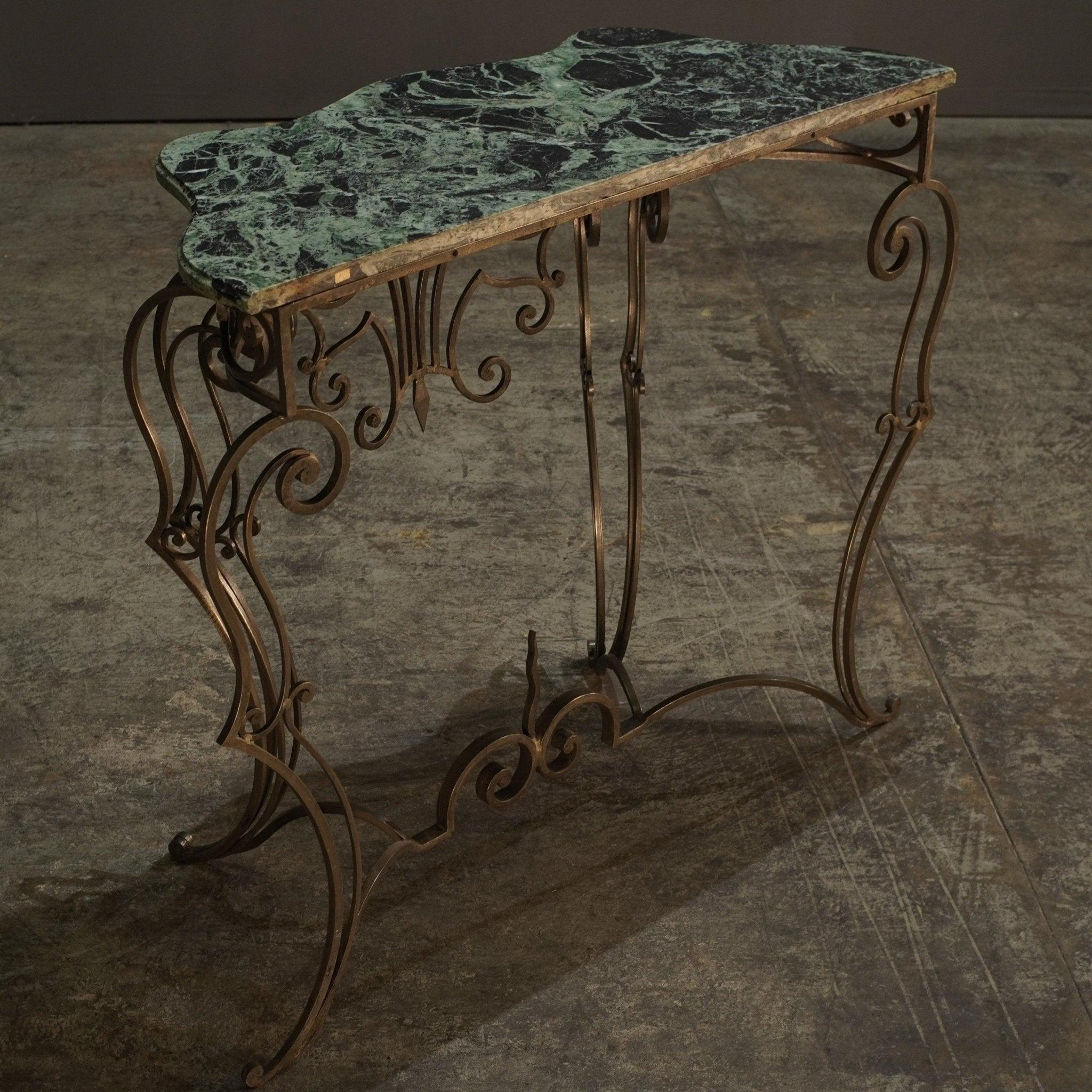 Unknown Wrought Steel Variegated Marble Top Console Table, Manner of Gilbert Poillerat For Sale