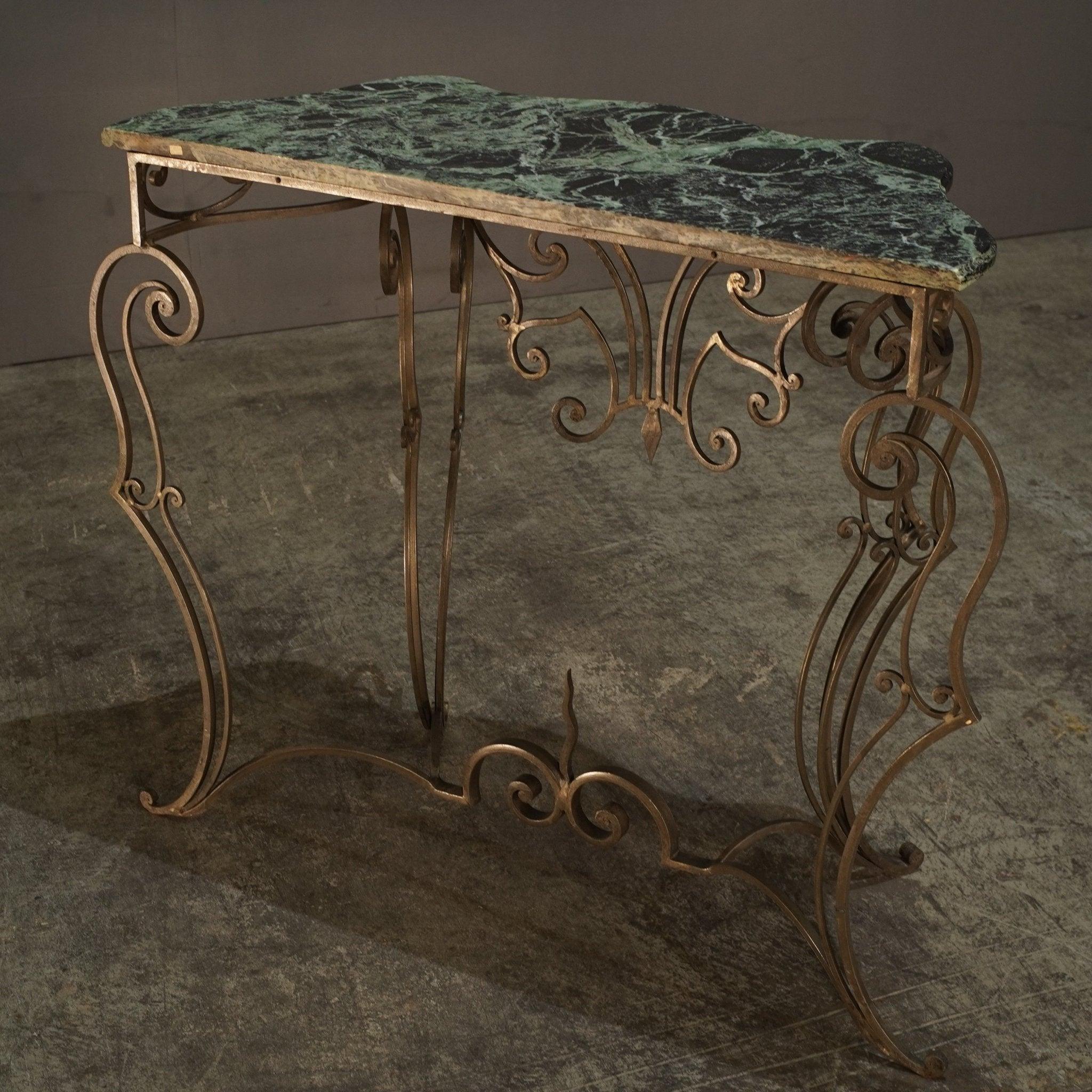 Wrought Steel Variegated Marble Top Console Table, Manner of Gilbert Poillerat In Good Condition For Sale In Basildon, London
