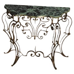 Wrought Steel Variegated Marble Top Console Table, Manner of Gilbert Poillerat
