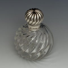 Wrythen Glass and Sterling Silver Perfume Bottle, Hallmarked, 1886