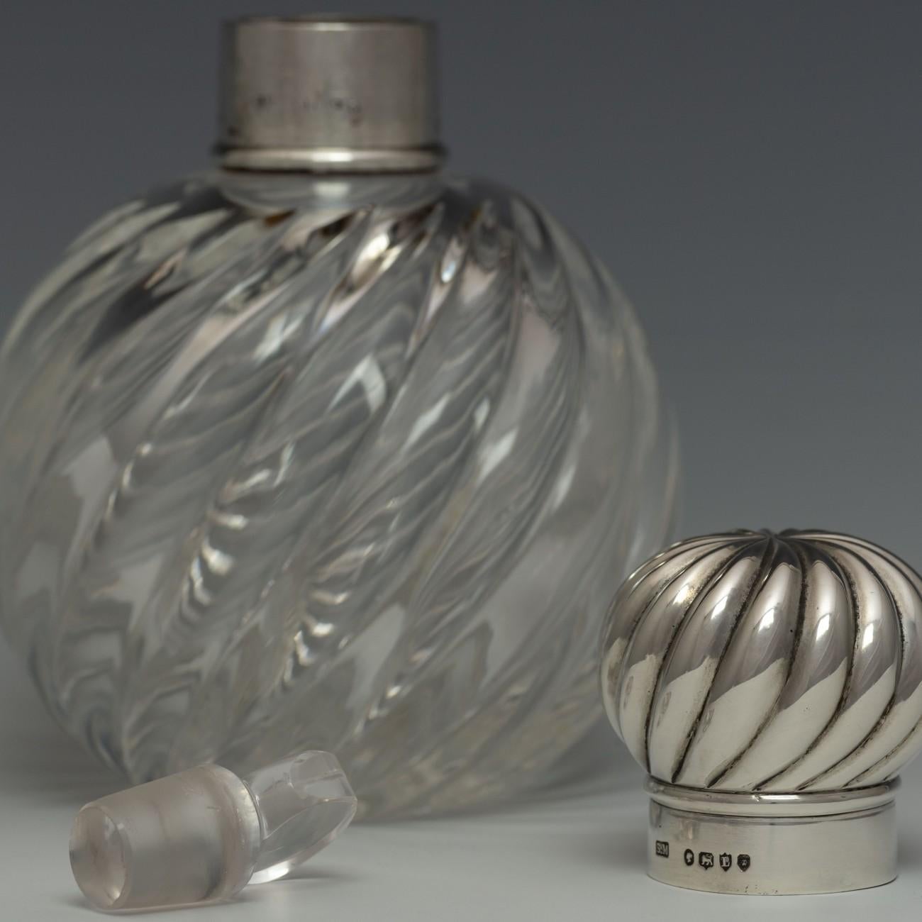 Wrythen Glass and Sterling Silver Perfume Bottle, Hallmarked, 1886 1