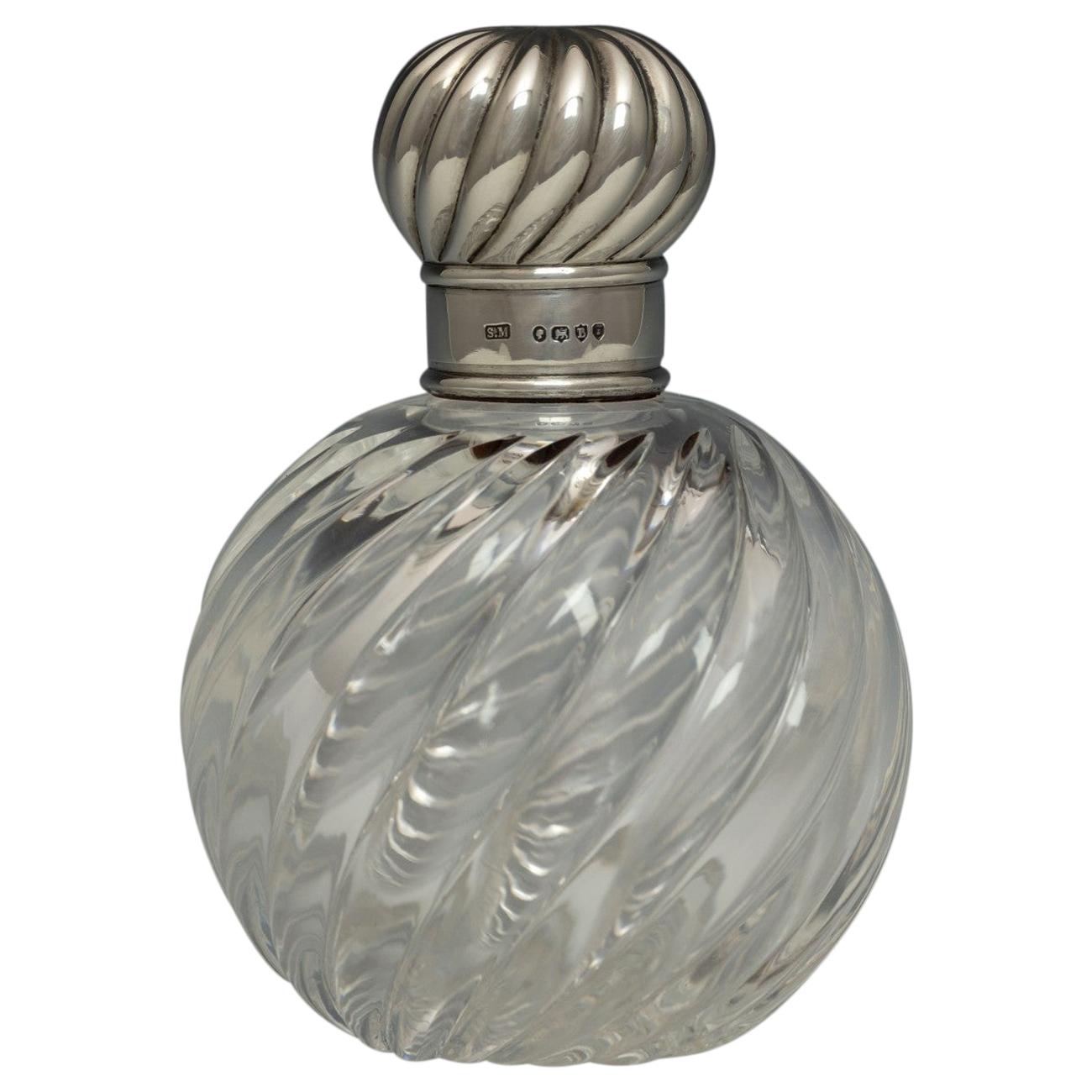 Wrythen Glass and Sterling Silver Perfume Bottle, Hallmarked, 1886