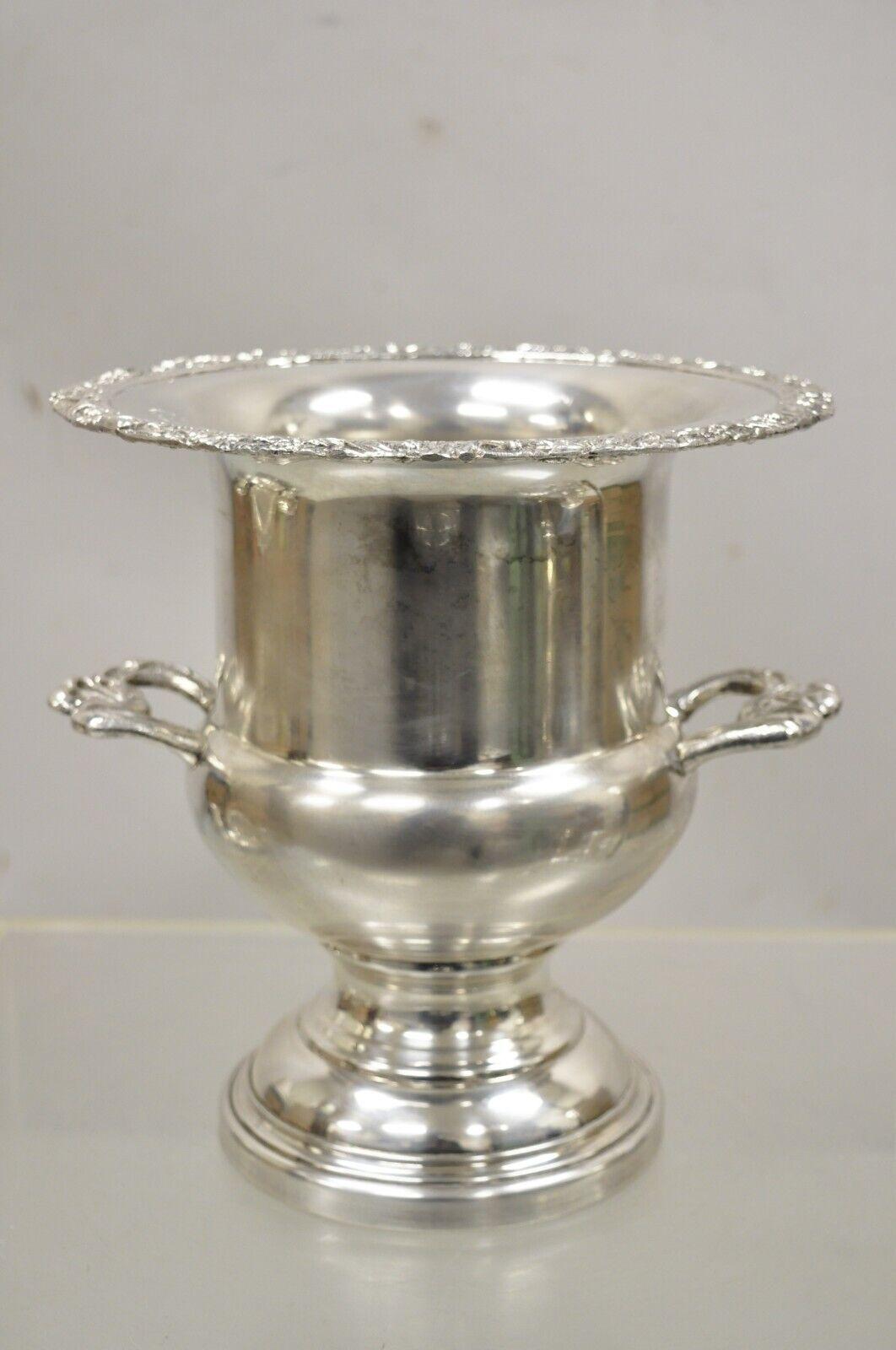 W&S Blackinton ice chiller wine champagne bucket silver plated trophy cup. Item features ornate twin handles, decorated rim, trophy cup form, original label, very nice vintage item, circa Mid-20th Century. Measurements: 10