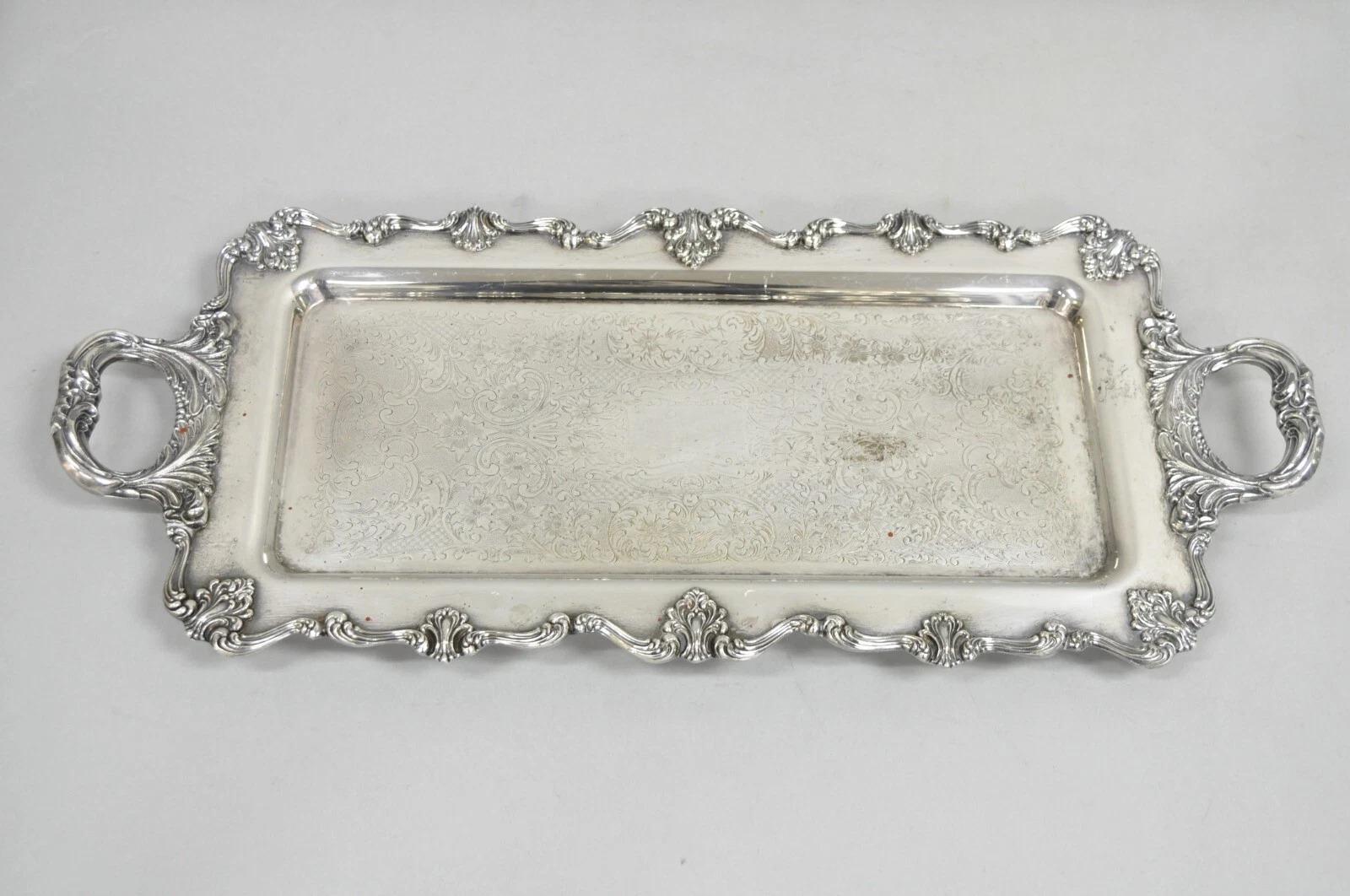 Vintage W&S Blackinton Victorian Silver Plated Narrow Serving Platter Dish Bar Tray. Circa Mid 20th Century. Measurements: 2