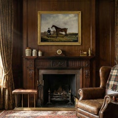 19thC English Sporting Scene – Bay Horse & Groom In A Landscape, Oil Painting