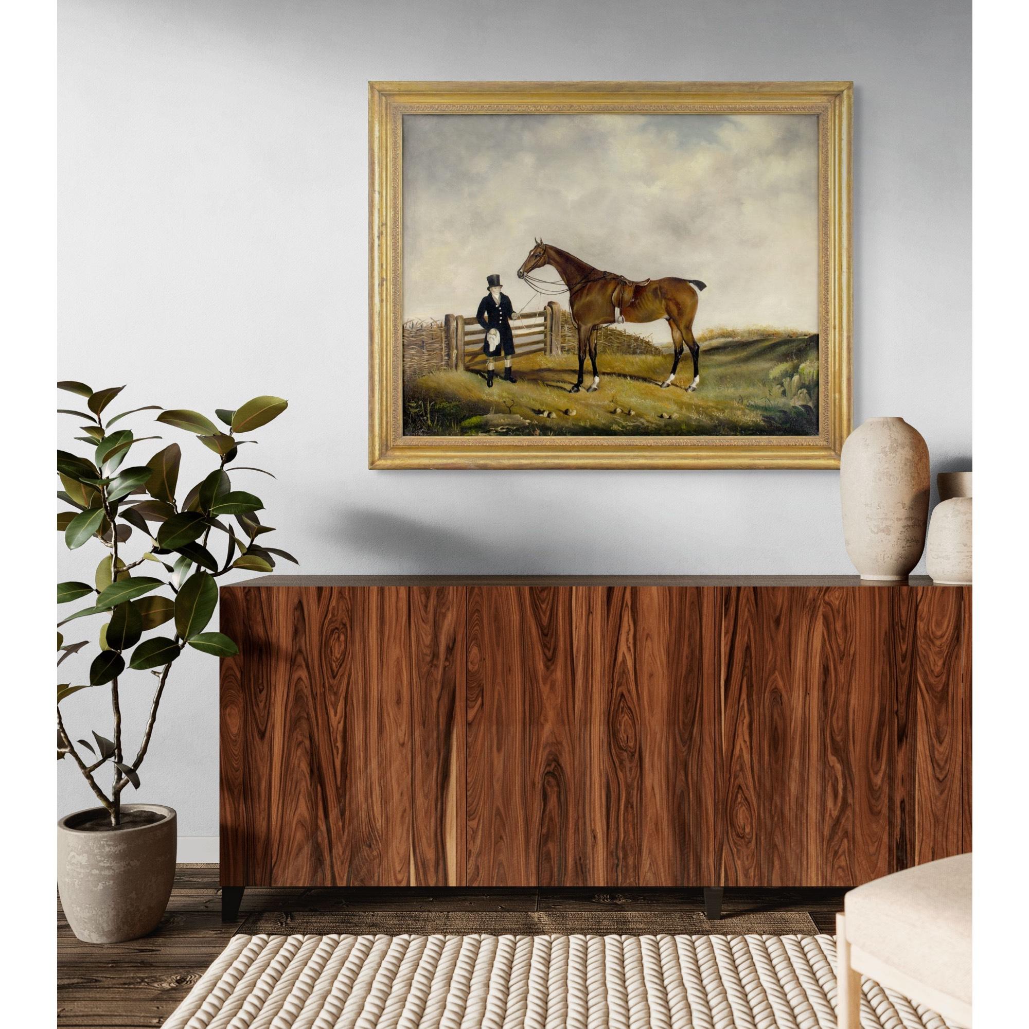 W.S. Böttcher, ein Jäger und Bräutigam in einer Landschaft (Braun), Animal Painting, von W.S. Cooper