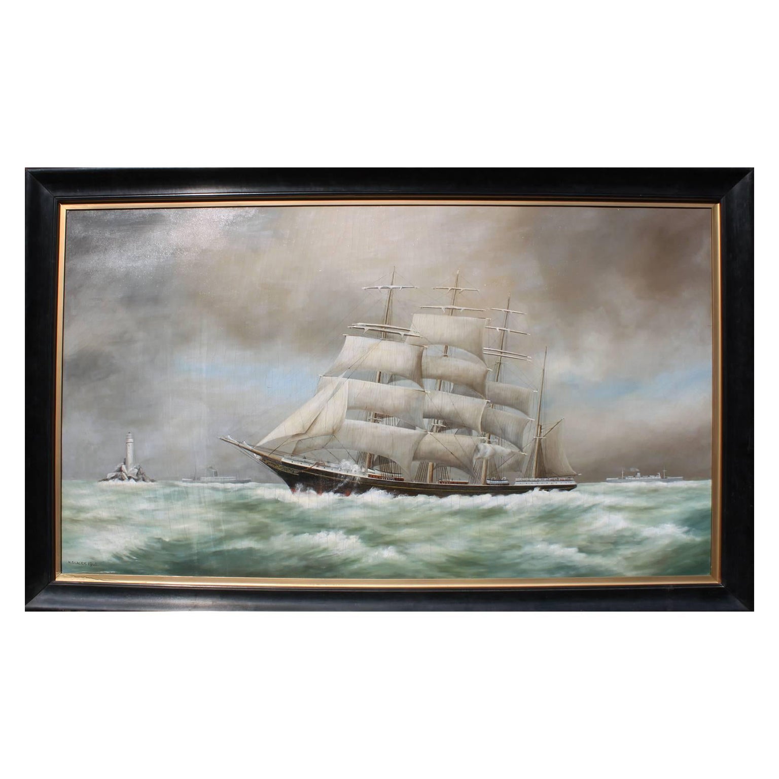 W.S. Lacey ‘British, 19th-20th Century’ Oil on Canvas "Tall Ship at Sail" For Sale