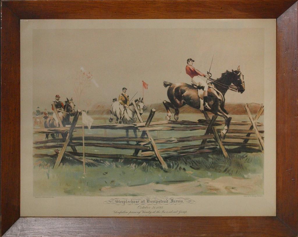 Steeplechase at Hempstead Farms

'Glenfallon Passing Vanity at the In and Out Jump' October 21, 1893

Painted by W.S. Vanderbilt Allen & published 1893 in New York for Sporting Incidents

Print Sz: 17"H x 21 1/2"W

Frame Sz: 21"H x 25"W
