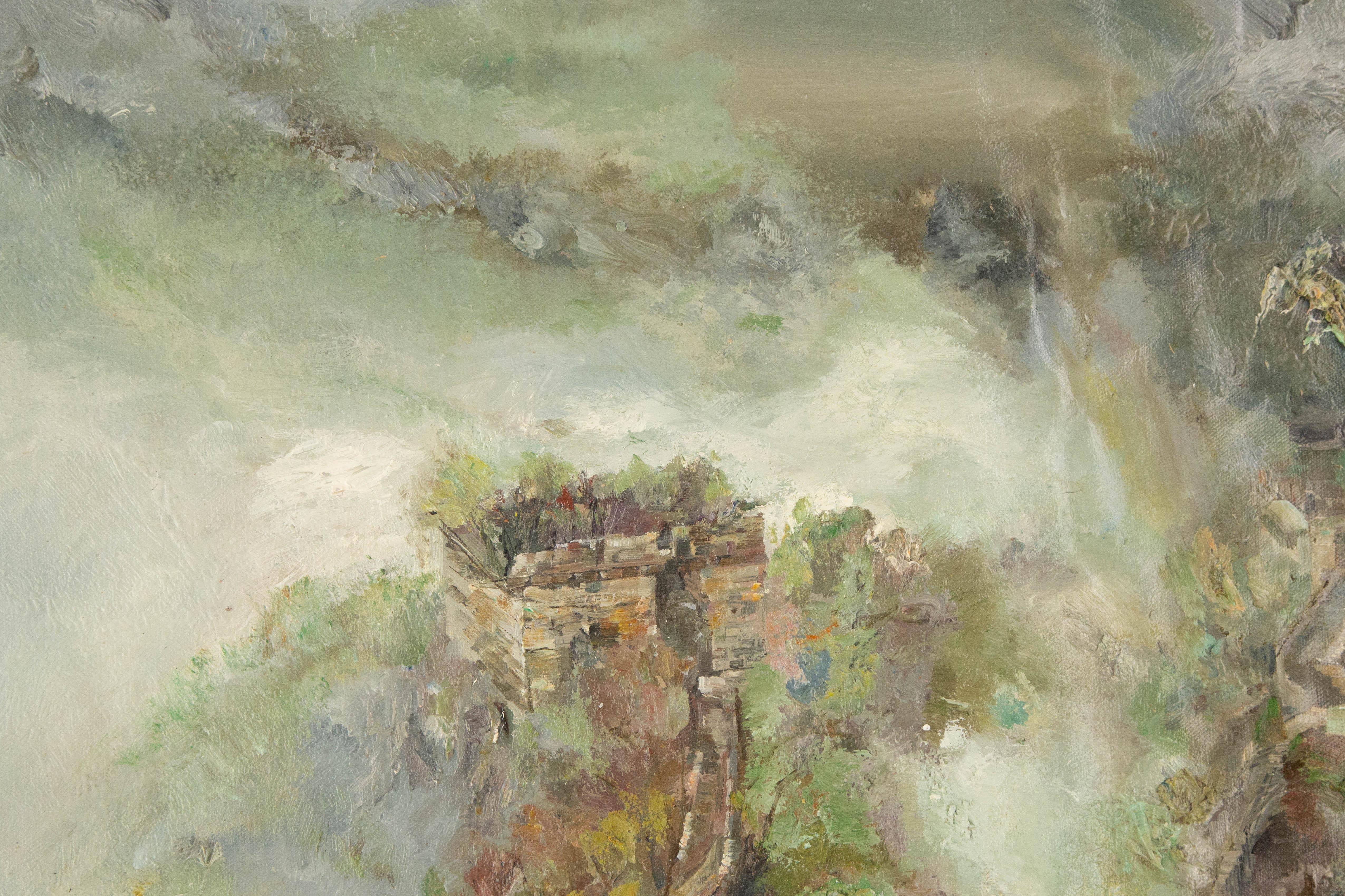 Wuang Cheng Landschaft, Original, Öl auf Leinwand, „Große Wand“, Wuang Cheng im Angebot 1