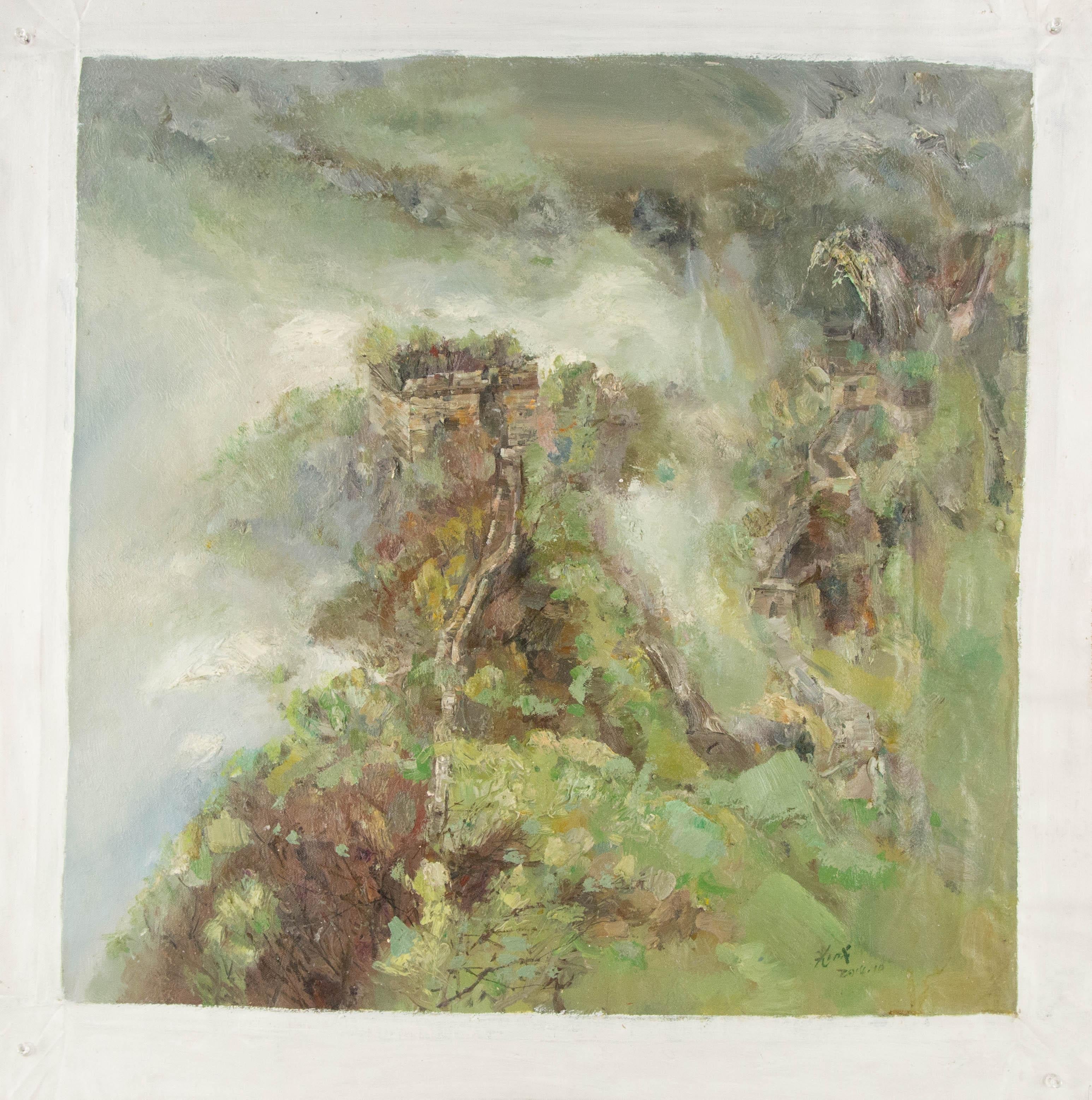 Wuang Cheng Landschaft, Original, Öl auf Leinwand, „Große Wand“, Wuang Cheng im Angebot 7