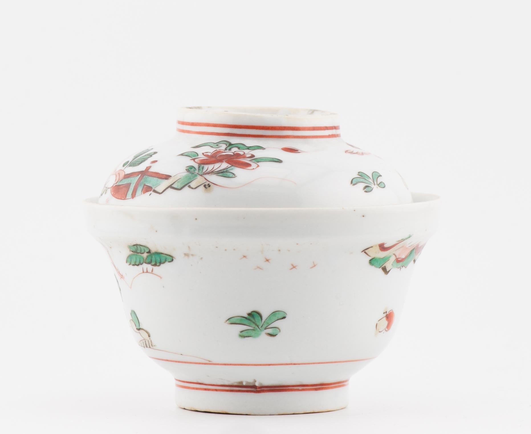 Wucai 17C Antique Chinese Porcelain Ko Akae Lidded Tea Bowl Chongzhen Period 7