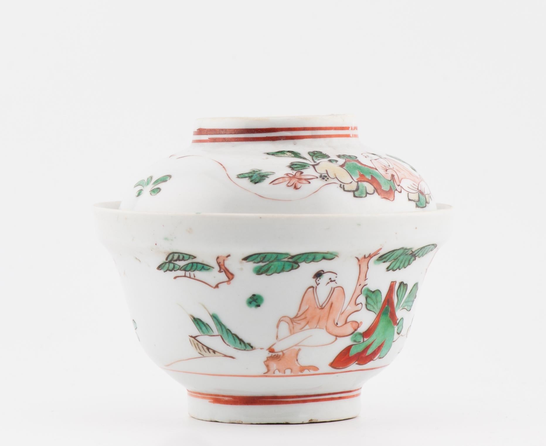 Wucai 17C Antique Chinese Porcelain Ko Akae Lidded Tea Bowl Chongzhen Period 11