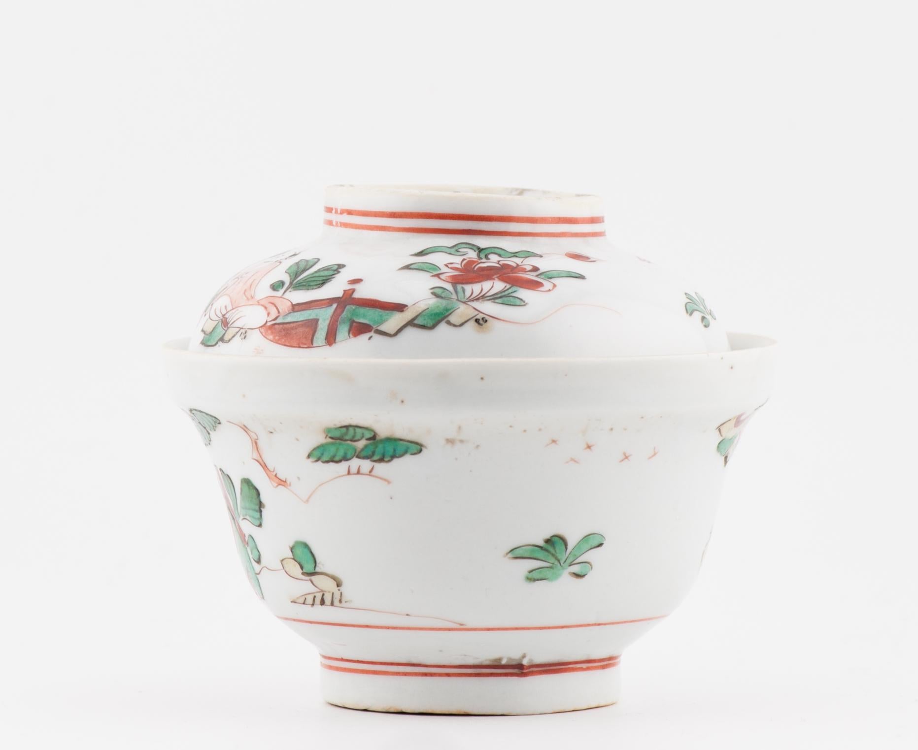 Ming Wucai 17C Antique Chinese Porcelain Ko Akae Lidded Tea Bowl Chongzhen Period