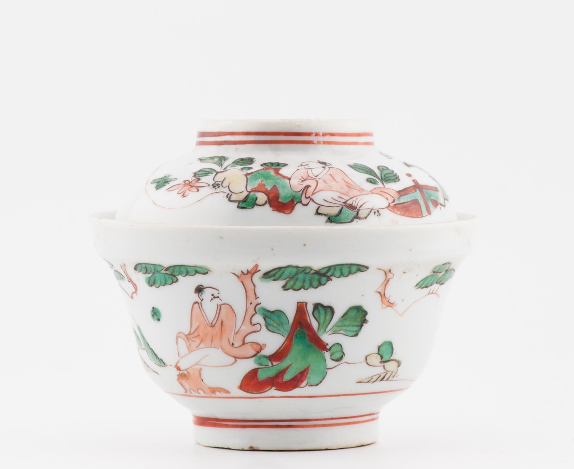 Wucai 17C Antique Chinese Porcelain Ko Akae Lidded Tea Bowl Chongzhen Period 4