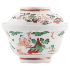 Wucai 17C Porcelana china antigua Ko Akae Tazón de té con tapa Periodo Chongzhen