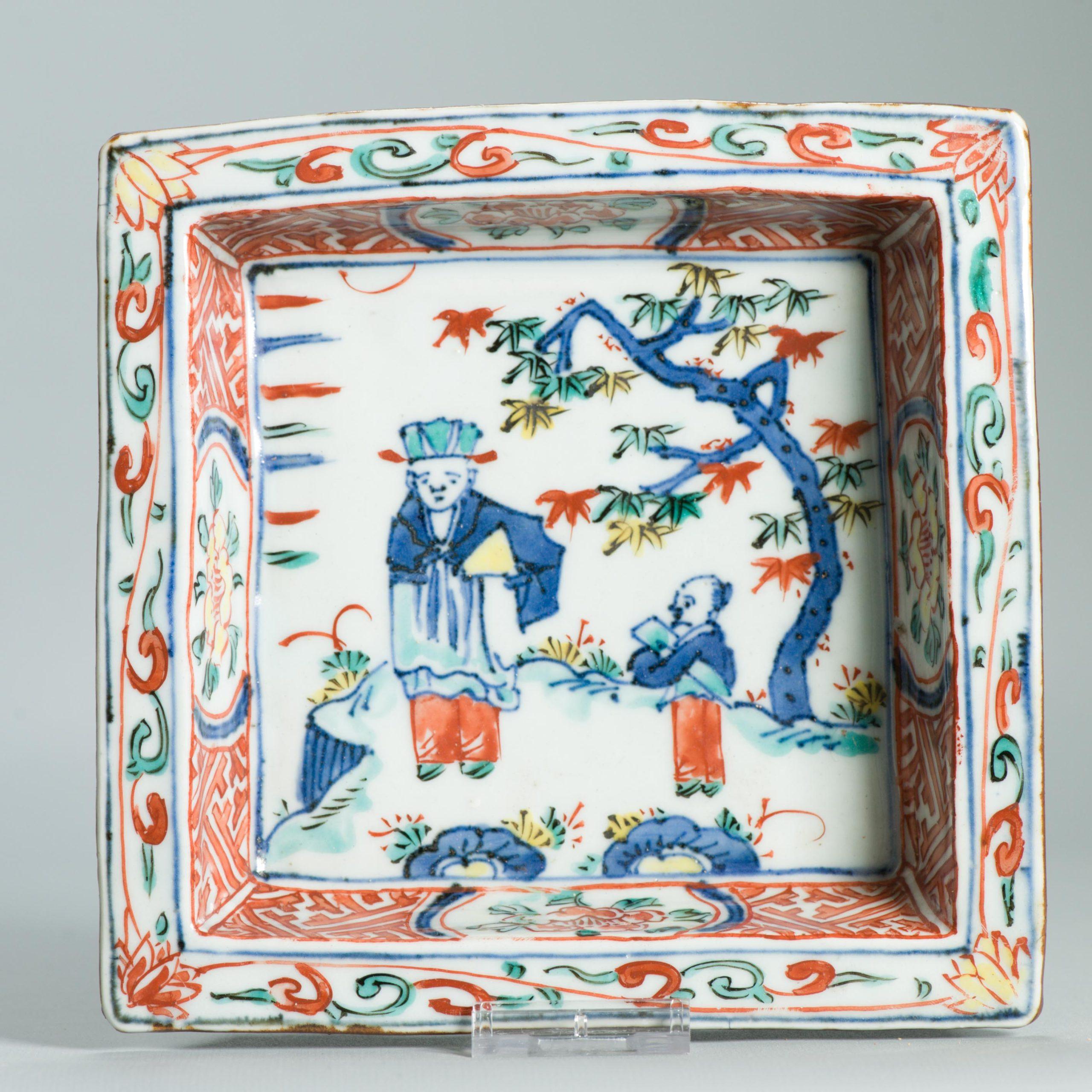 Wucai 17C Antiguo Plato de Porcelana China Ko Akae Literati Periodo Chongzhen en venta 8