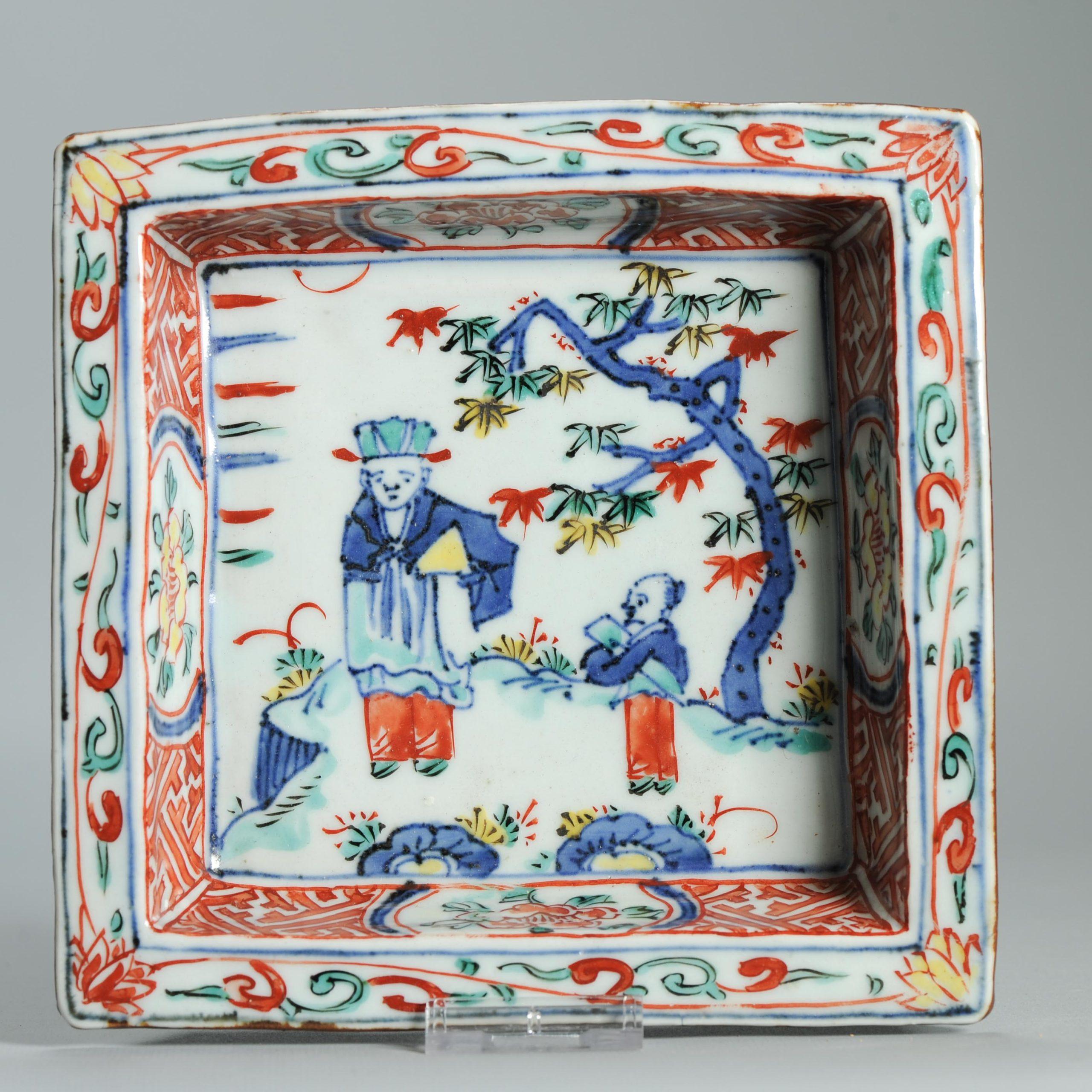 Wucai 17C Antiguo Plato de Porcelana China Ko Akae Literati Periodo Chongzhen en venta 9