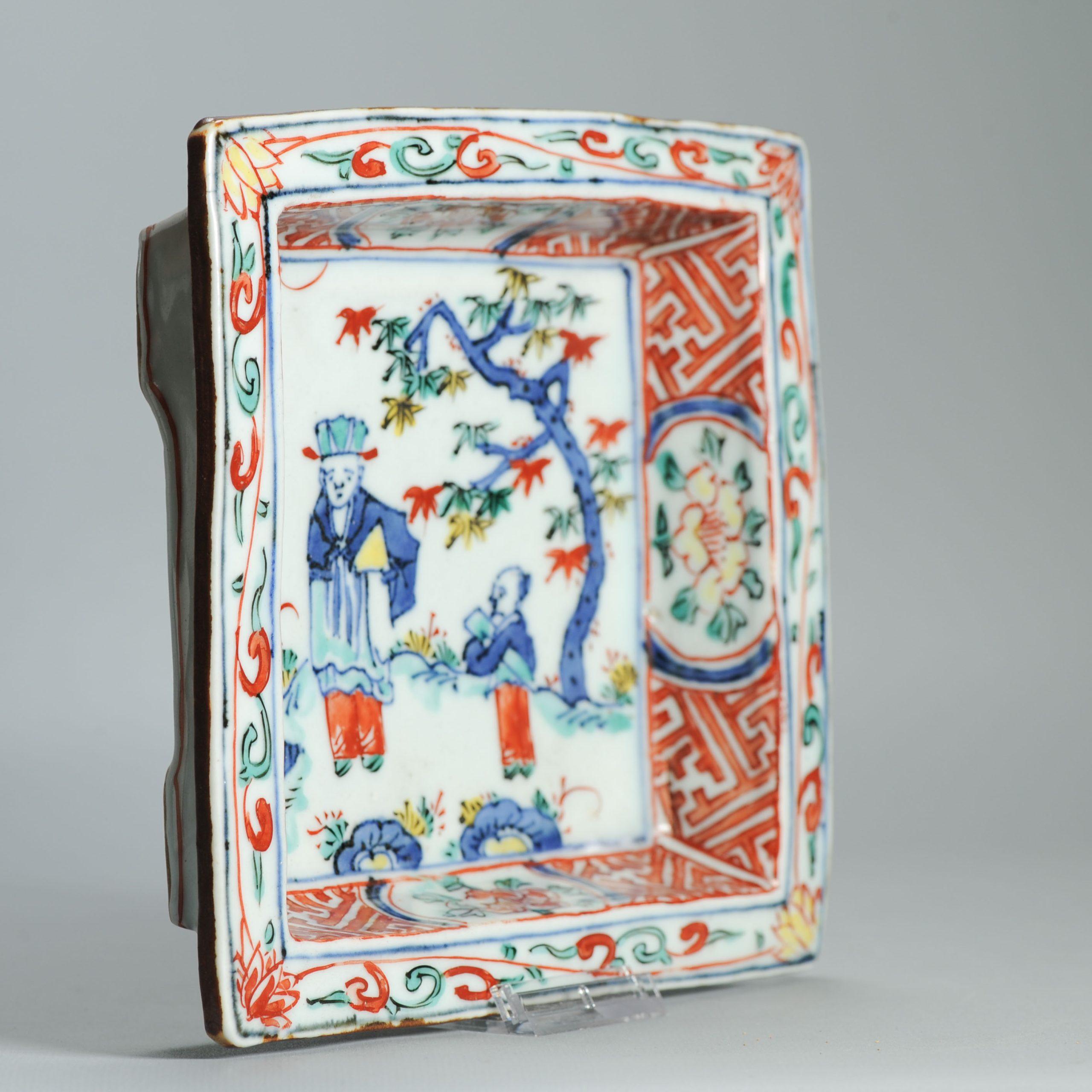 Wucai 17C Antiguo Plato de Porcelana China Ko Akae Literati Periodo Chongzhen en Bueno estado para la venta en Amsterdam, Noord Holland