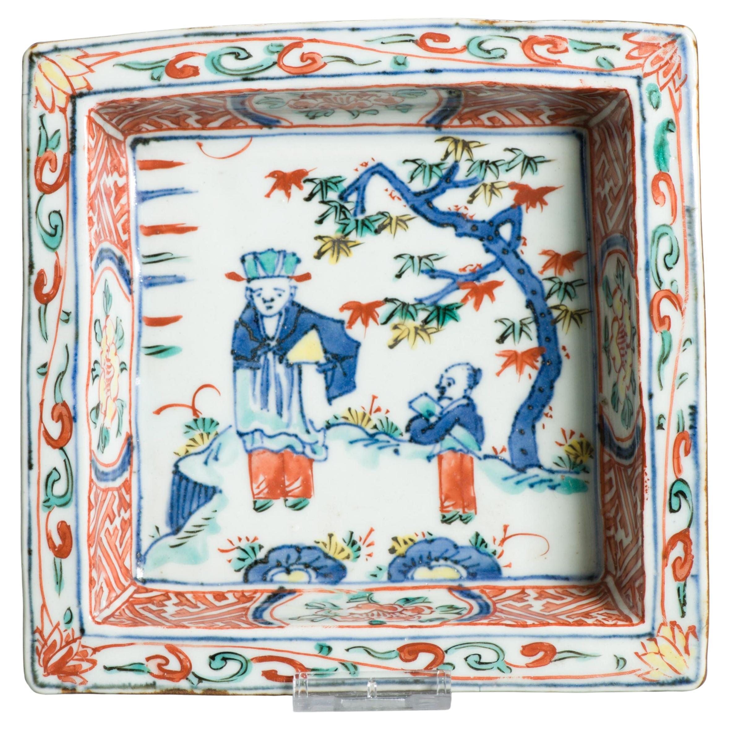 Wucai 17C Antiguo Plato de Porcelana China Ko Akae Literati Periodo Chongzhen en venta