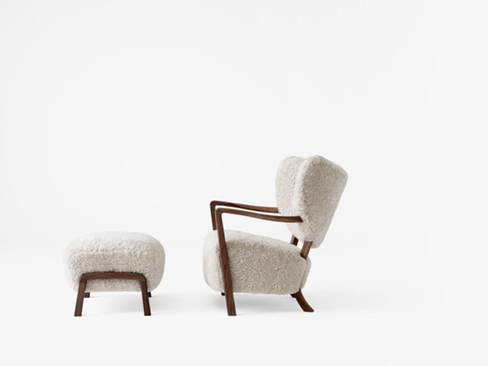 Wulff ATD2 & Pouf ATD3 in Sheepskin Moonlight & Walnut for & Tradition For Sale 1