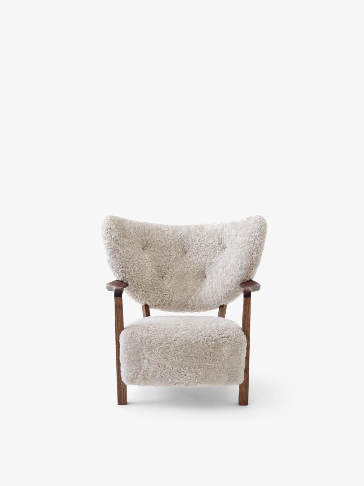 Lithuanian Wulff ATD2 & Pouf ATD3 in Sheepskin Moonlight & Walnut for & Tradition For Sale