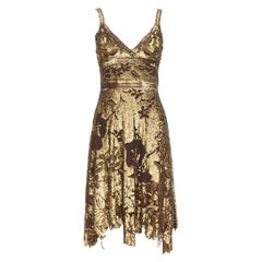 WUNDERKIND bronze gold braun 100% Seide floral Pailletten Taschentuch Kleid US2 S