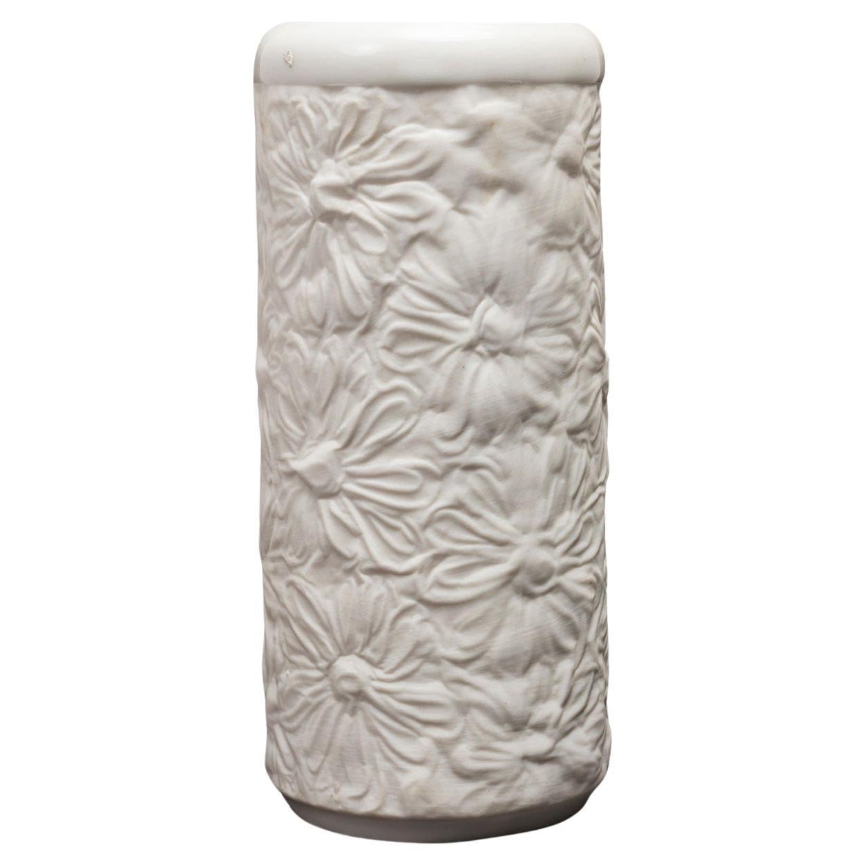 Wunseidel Bavaria German White Porcelain Textured Floral Pattern Vase
