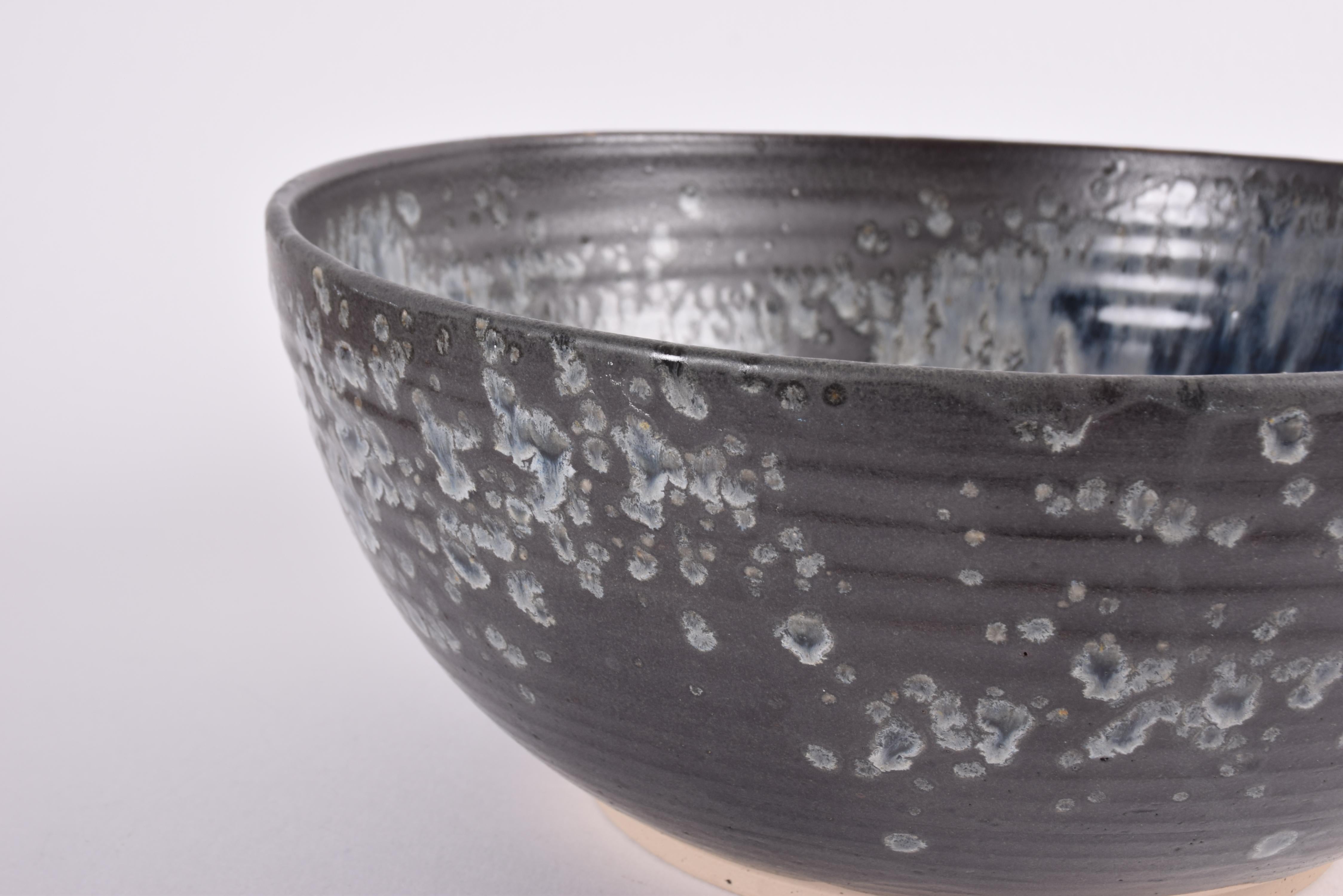 Danish Würtz Denmark Huge Unique Ceramic Bowl Anthracite, Gray, Dark Blue Glaze ca 2010 For Sale