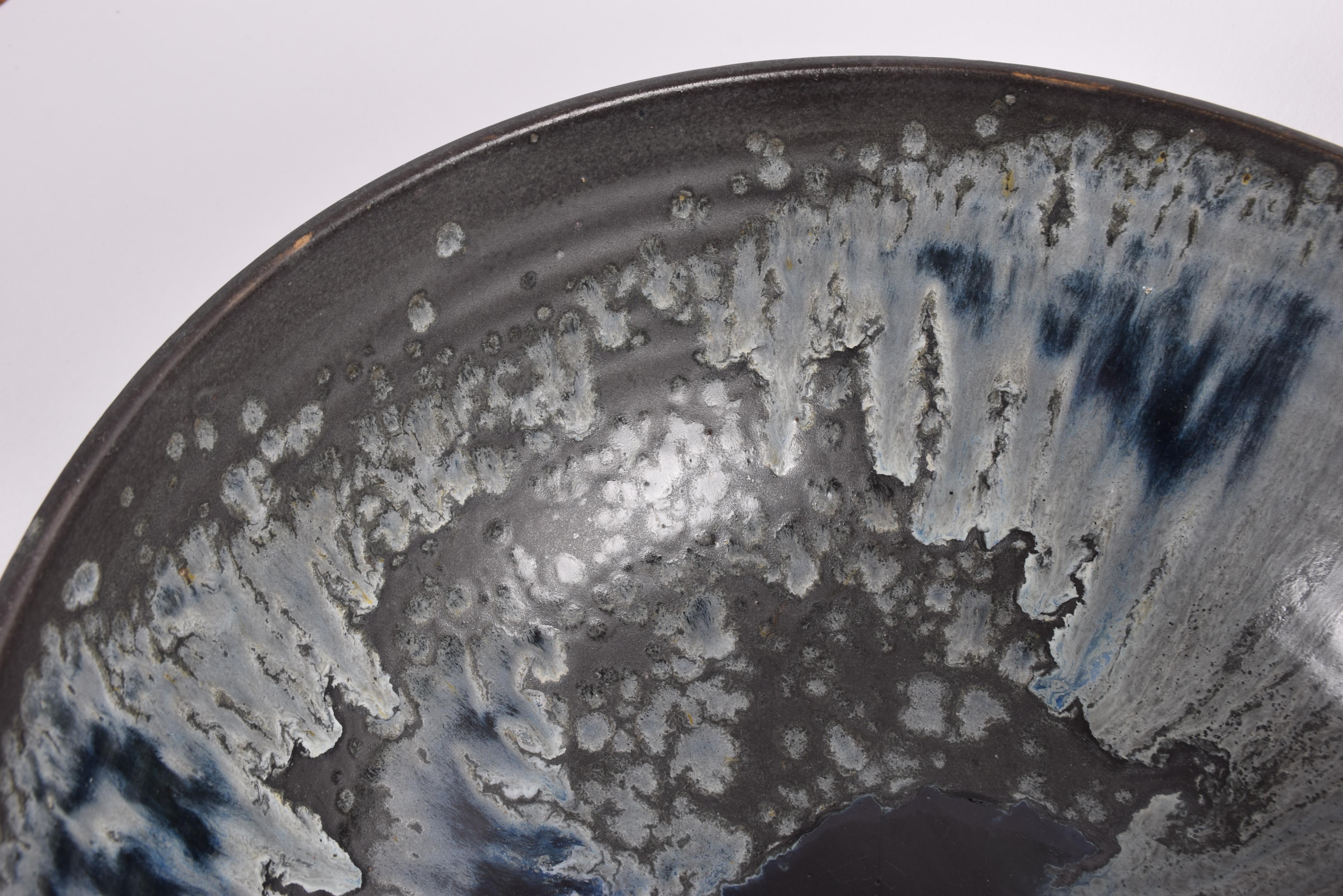 Würtz Denmark Huge Unique Ceramic Bowl Anthracite, Gray, Dark Blue Glaze ca 2010 For Sale 2
