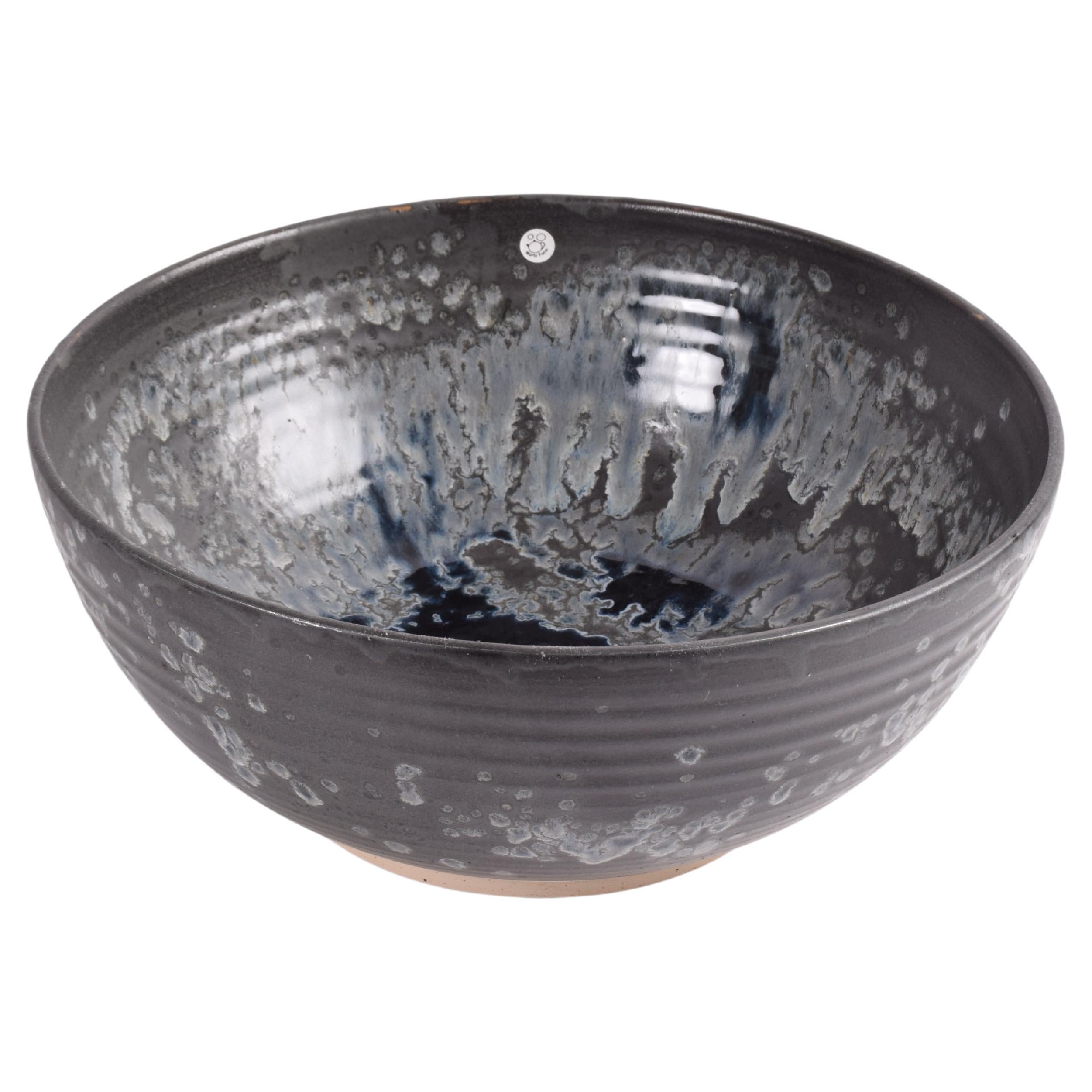 Würtz Denmark Huge Unique Ceramic Bowl Anthracite, Gray, Dark Blue Glaze ca 2010 For Sale