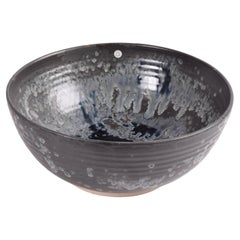 Würtz Denmark Huge Unique Ceramic Bowl Anthracite, Gray, Dark Blue Glaze ca 2010