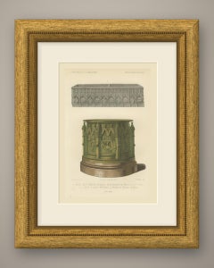 Würzburg Bronze Font and Rouen Lead Lavabo, Antique Print, 1851
