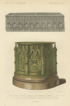 Würzburg Bronze Font and Rouen Lead Lavabo, Antique Print, 1851