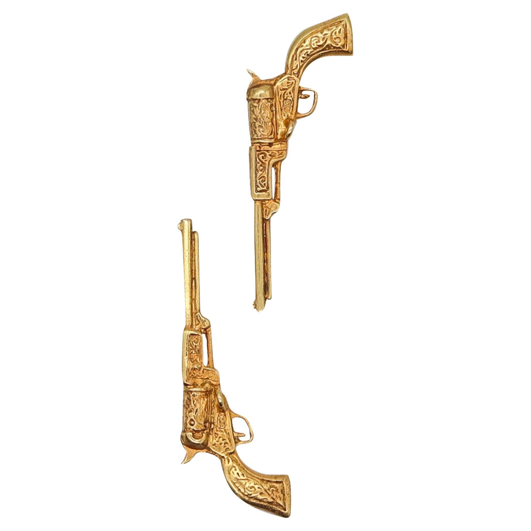 Wust & Co. 1915 Art Deco Pistol Cufflinks In 18Kt Yellow Gold With Fitted Box For Sale