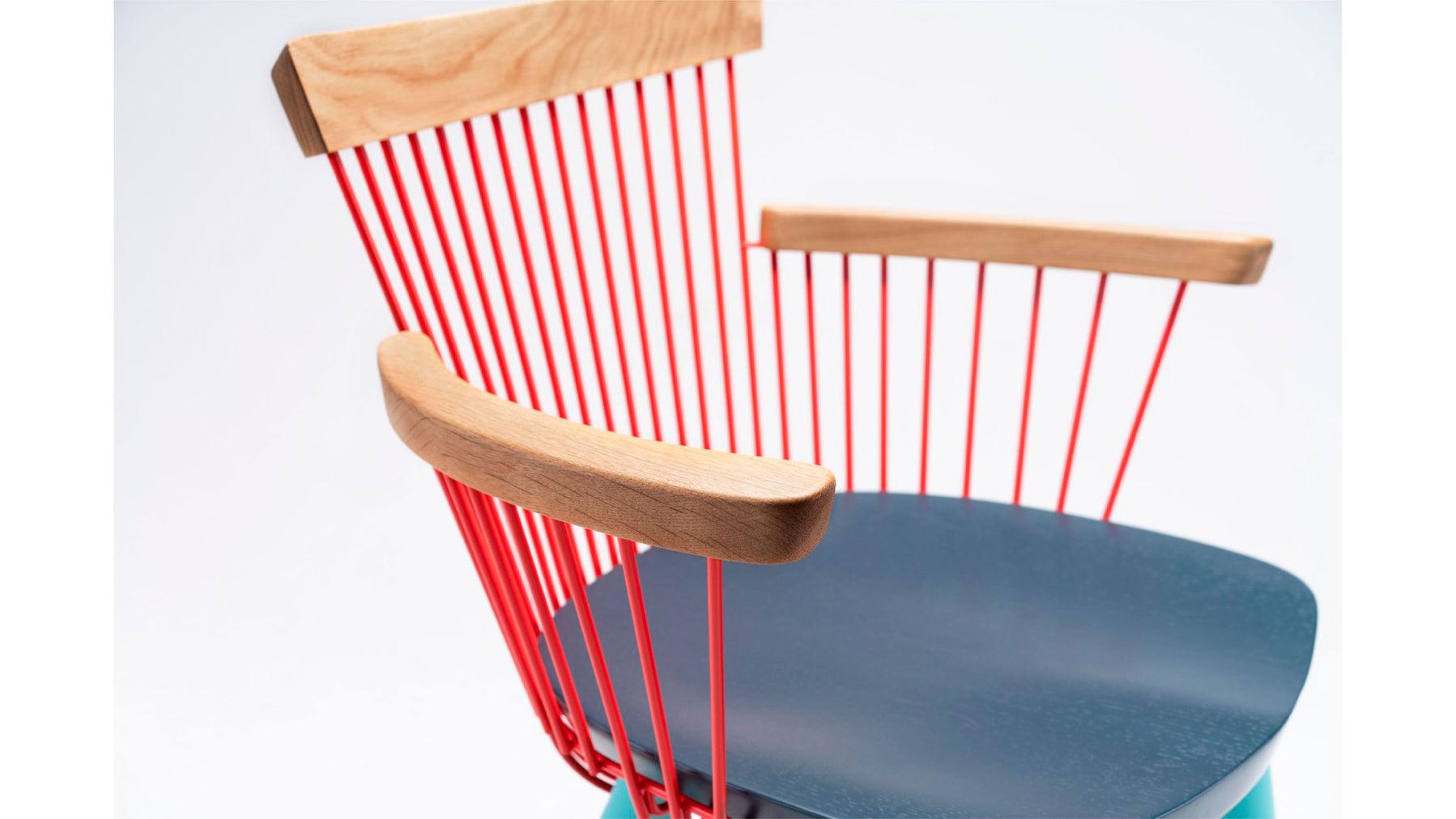 Modern Hayche WW Armchair CS3, Natural and Stained Oak & Metal Rods, UK, Made to Order For Sale