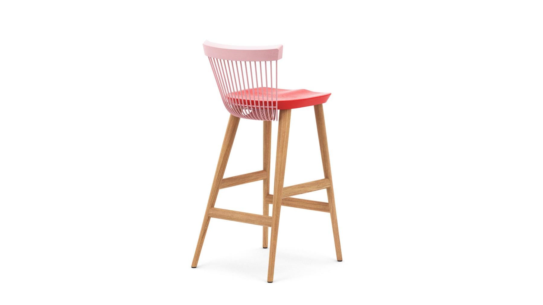 Modern WW Bar Stool CS1, Stained Oak & Powder Coated Metal Rods For Sale