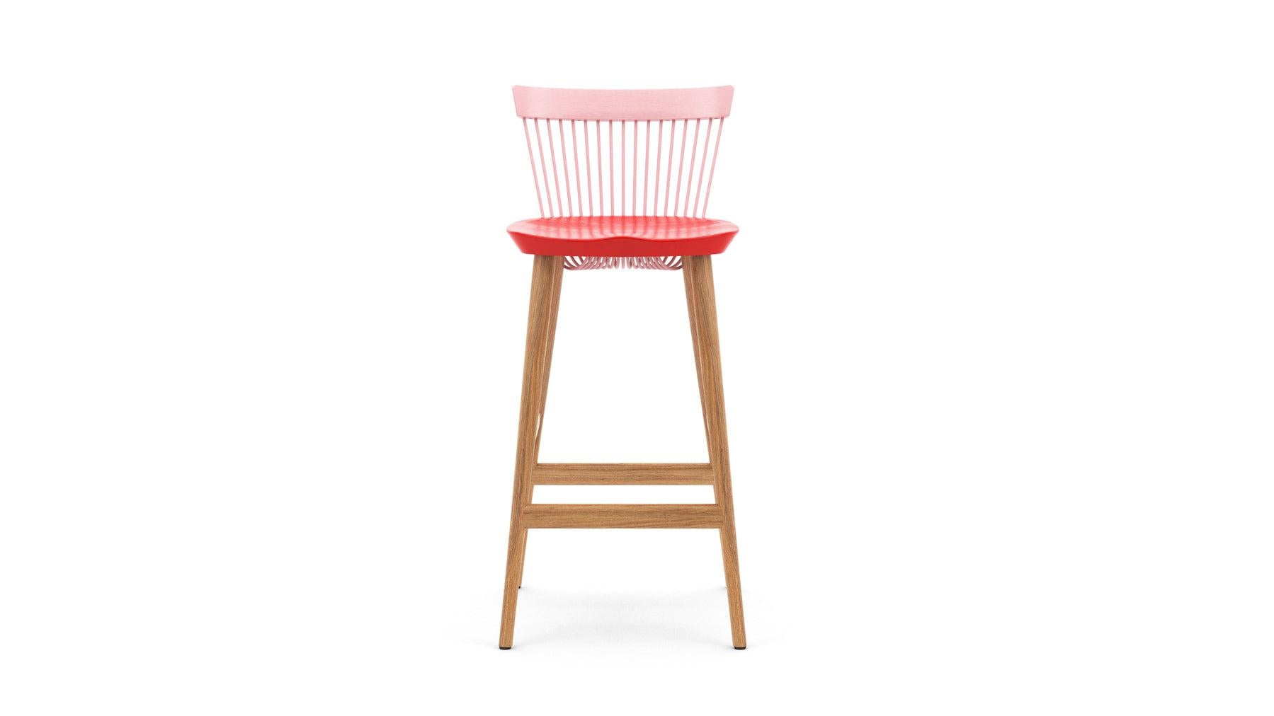 British WW Bar Stool CS1, Stained Oak & Powder Coated Metal Rods For Sale